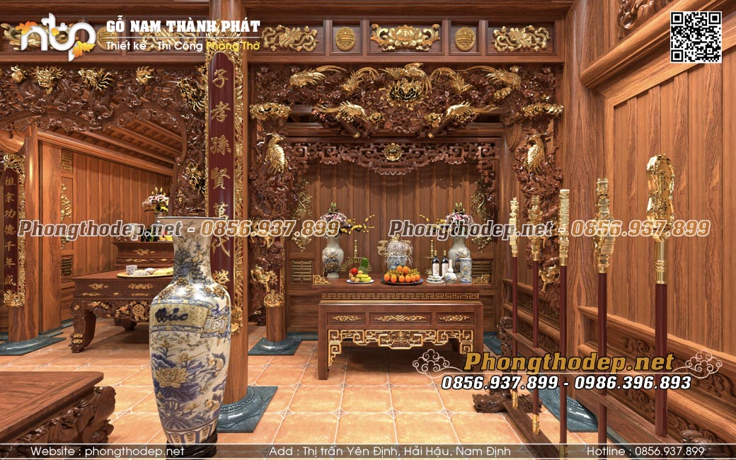 Bố trí nội thất gian bên phải nhà gỗ 3 gian 2 chái